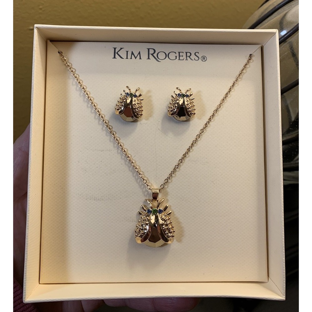 Kim Rogers Ladybug Set‎ With Necklace & Earrings With Turquoise Colored Stones